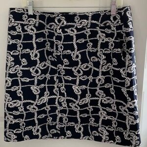 Talbots Navy and White Rope Pattern Pencil Skirt with slit pockets